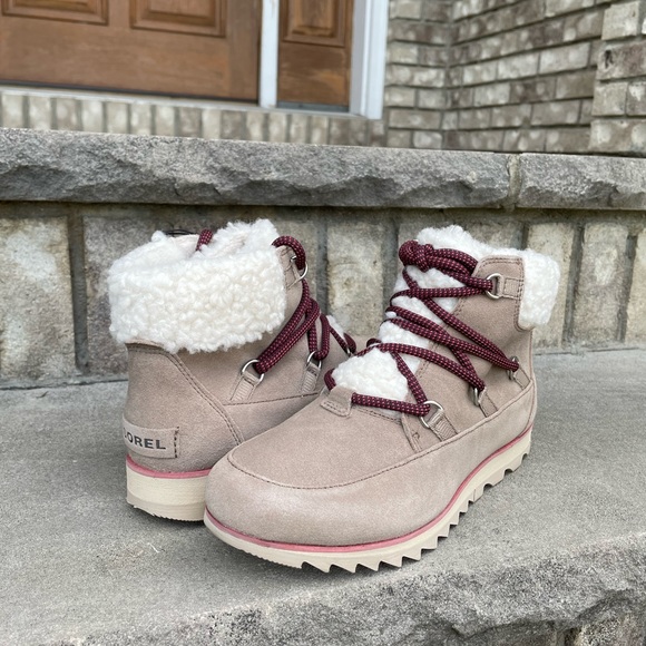SOREL HARLOW LACE COZY US 8 Women's Outdoor Boot Waterproof Suede Beige New - Picture 8 of 10